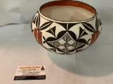 Vintage Native American handpainted ceramic pot signed by artist Virginia Lowden, Acoma Sky City