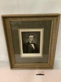 Vintage framed steel engraving of President Abraham Lincoln signed by artist T Johnson