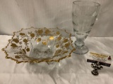Lot of 2 glass home decor items; Cambridge Blossom Time Bowl, Tiffin Swedish optic vase, approx 13x4