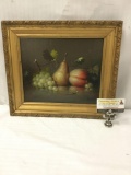 Original oil painting still life of fruit - signed Molnar in a gilt frame