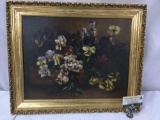 Original oil painting depicting a still life of lower signed M. Post - in gilt frame