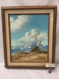 Original oil painting by Julie DyAns depicting a mountain landscape - wood framed with linen mat