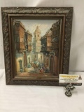 Vintage Vunrand original oil painting - street scene in frame