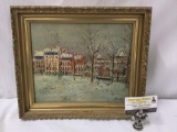 Maurice Utrillo vintage giclee on canvas depicting a winter city scene - gilt frame