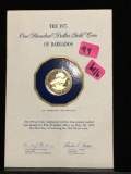 Franklin mint 1975 $100 gold proof coin of Barbados. Weighs 6.21 g.