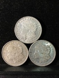 Collection of 3 silver Morgan Dollars. There are 3 1921-D coins