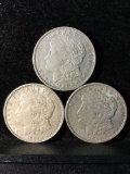Collection of 3 silver Morgan Dollars. There are 3 1921-D coins