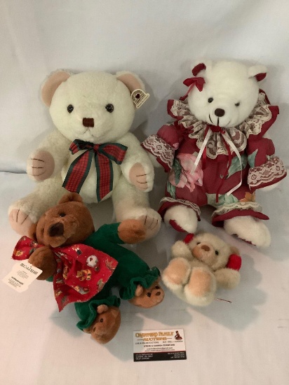 4x plush stuffed bears; Hug-A-Plush by Commonwealth, Tuff Teddy, Heartline, 1992 Coynes INC approx