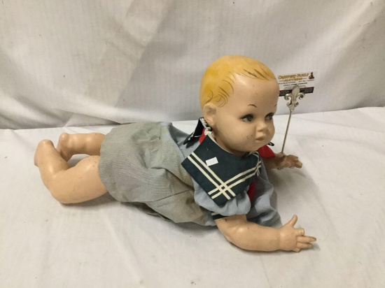 Vintage composite baby crawling doll/mannequin. Some fingers missing and showing wear. Measures