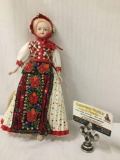 Wood doll with all original beaded dress. Measures approximately 12x4x2 inches. JRL
