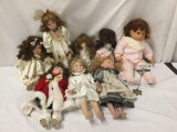 8x porcelain, composite and vinyl dolls. Broadway collection and more. Largest doll measures