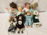 8x porcelain, composite, and vinyl dolls. Collectors choice and more. Largest doll measures