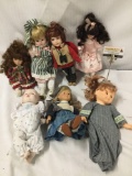 7x porcelain, composite and vinyl dolls. Hand made and more. Largest doll measures approximately