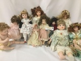 Ten porcelain and composite dolls from Franklin Heirlooms, Cardinal, Rich Imports, and others. JRL