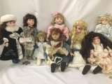 Eight porcelain and composite dolls from Heidi Ott, Dianna Effner, and others. Largest doll approx.