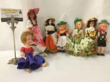 Seven small vinyl, composite, and cloth dolls from Royal Dolls of Hawaii and others. JRL