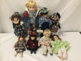 8x porcelain and composite dolls. Jan Lee and more. Largest doll measures approximately 23x12x5