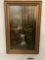 Vintage framed original canvas oil painting of a waterfall in the forest - artist unknown