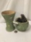 Pair of vintage green floral pattern stoneware planters