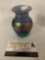 Small Mt Saint Helens glass vase with multi-color design - signed by artist MSH 1983