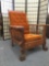 Antique oak reclining chair with stick and ball design sides and carved front - as is