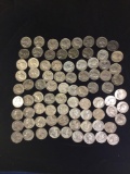 Collection of 82 silver Washington quarters with dates ranging from 1942-1964