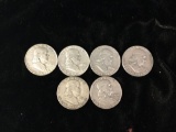 Collection of 6 silver Benjamin Franklin half dollars