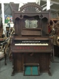 Antique Cornish Co pump organ with mirror and carved accents incl. 