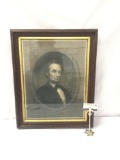 Antique engraving of Abraham Lincoln painting by W.E. Marshall - approx 1863 in wood frame