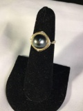 14k yellow gold ring feat a large cultured black pearl & 4 diamond chips - sz 6.5, 6 gram ttw