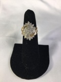 14k yellow gold cluster ring feat. over 40 cut diamonds and chips - weighs 6.2 grams
