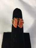 18k yellow gold ring feat. red & coral stones size 5.5 - weighs 6.6 grams