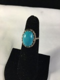 Vintage 14k white gold ring feat. a large turquoise piece size 6.25, weighs 4.5 grams
