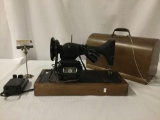 Vintage portable Singer sewing machine with case and key - tested and working fine