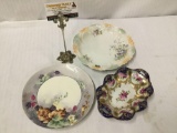 Collection of 3 china pcs incl. hand painted Nippon cobalt dish with flowers & Haviland berry dish