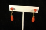 Pair of 14k gold earrings with carnelian stones - 3.9 grams ttw