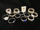 Selection of 13 vintage sterling silver rings in various sizes and stones - 55.3 gram ttw