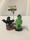 2 modern Fenton glass Halloween art figures - ltd ed 237/350 Black Boo Ghost & Hattie Chameleon