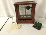 Vintage Christian Becker Chainomatic analytical balance scale with weights and papers