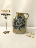 1995 handmade salt-glazed stoneware jug by Crocker & Springer - repro of early American stoneware