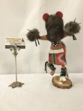 Handmade dancing bear Kachina doll, left leg has been damaged & repaired