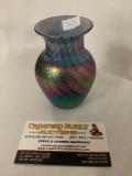 Small Mt Saint Helens glass vase with multi-color design - signed by artist MSH 1983