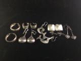 Selection of 7 pairs of sterling silver earrings incl. Dolphin, tear drops, and more - 46.8 gram ttw