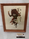 Vintage framed print of Native American Hopi figure - Buffalo Dancer by Velino Shije Herrera