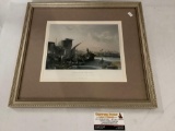 Framed steel engraved print with hand coloring - Egypt, Morning on the Nile - after J. Jacobs