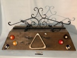 Hanging light fixture with pool ball and triangle rack decoration
