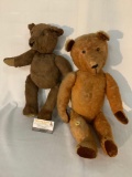 2 antique (circa 1920's) stuffed teddy bears in fair cond w/ articulated neck and limbs