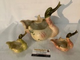 3 vintage Hall ceramic swan planters, largest marked Hall 69 USA