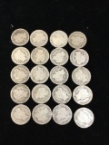Collection of 20 silver barber dimes. Dates range from 1904-1916