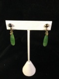 Pair of jade earrings by R. Rhoads feat sterling silver backing - 3.8 grams ttw